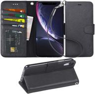 📱 arae wallet case for iphone xr 6.1 inch -black | pu leather flip cover with stand, wrist strap, and 4-slots for id & credit cards logo