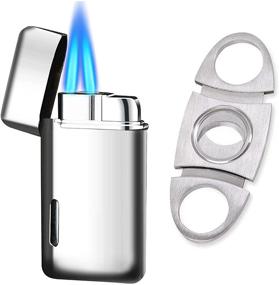 img 4 attached to Bbsisgo Torch Lighter and Cutter Set with Double Jet 🔥 Flame, Refillable Windproof Lighter - Silver | Perfect Gifts for Men!