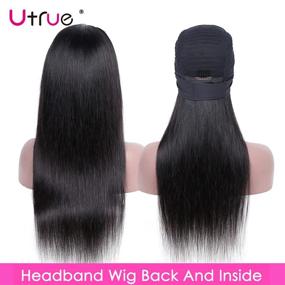 img 2 attached to 👱 Utrue Hair Headband Wig: 18" Human Hair Straight Wig – Glueless, None Lace Front, Machine Made | 130% Density Straight Hair Wig