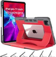 🔴 ocyclone ipad pro 11 case 2021/2020, multiple viewing angles, magnetic stand, pencil holder, auto wake/sleep, clear back, heavy duty protective case for ipad pro 11 inch 3rd/2nd/1st gen, red логотип