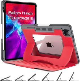 img 4 attached to 🔴 OCYCLONE iPad Pro 11 Case 2021/2020, Multiple Viewing Angles, Magnetic Stand, Pencil Holder, Auto Wake/Sleep, Clear Back, Heavy Duty Protective Case for iPad Pro 11 inch 3rd/2nd/1st Gen, Red