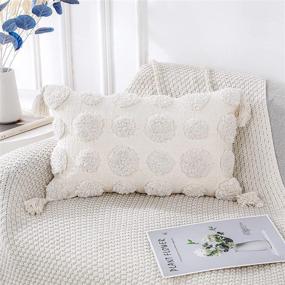 img 4 attached to 🌼 Boho White Tufted Throw Pillow Covers with Tassel - Soft Cream Chenille Lumbar Cushion Case for Couch, Sofa, Bedroom - 12x20 inch Farmhouse Décor