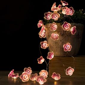 img 4 attached to 🌸 Pink Cherry Blossom String Lights, 10ft 30 LEDs Battery Operated Fairy String Lights for Girls Bedroom, Christmas, Spring, Nursery, Wedding, Indoor Outdoor Decoration