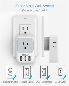 img 1 attached to TESSAN 4 Outlet Extender with USB Ports and Charger, Multi 🔌 Plug Wall Splitter for Cruise Dorm Essentials, Home, Office - 2 Pack