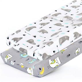 img 4 attached to 🐻 BROLEX 2 Pack Stretchy Changing Pad Covers, Jersey Knit Carddle Sheet Set for Baby Boys and Girls – Owl & Bear