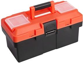 img 2 attached to 14-дюймовый пластиковый ящик для инструментов MIXPOWER с выдвижным лотком | Идеально подходит для организации и хранения инструментов, винтов, гаек и ремесел | Черно-оранжевый цвет