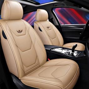 img 3 attached to SOGLOTY Leather Car Seat Covers Auto Front Rear Cushion Cover For Cars SUV Pick-Up Truck Seat Protector Fit Set For Auto Interior Accessories With Airbags Compatible (Front Rear