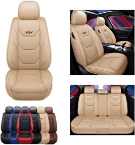 img 4 attached to SOGLOTY Leather Car Seat Covers Auto Front Rear Cushion Cover For Cars SUV Pick-Up Truck Seat Protector Fit Set For Auto Interior Accessories With Airbags Compatible (Front Rear