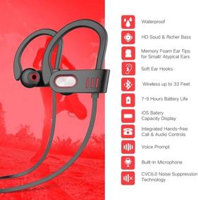 img 1 attached to 🎧 Черные беспроводные наушники M53 с Bluetooth - лучшие спортивные наушники с HD стерео, влагозащитой, микрофоном и эргономичным дизайном для тренажерного зала, бега, тренировки - 8-часовой аккумулятор, шумоподавляющие наушники