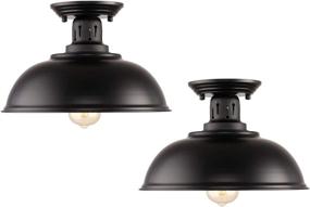 img 2 attached to 🏭 HMVPL Industrial Close to Ceiling Lamp: Metal Black Semi Flush Mounted Pendant Lighting Set for Farmhouse Edison Light in Kitchen Island, Dining Room, Foyer, Hallway, Entryway - Pack of 2