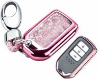 🔑 tpu car key soft plating protection shell case cover for honda civic, accord, cr-v, pilot smart key keyless remote fob shell key chains - pink logo