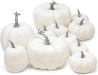 🎃 assorted sizes artificial white pumpkins - ideal tabletop centerpiece, fall wedding, thanksgiving and halloween decoration for seasonal holiday, autumn party crafts, home decor логотип