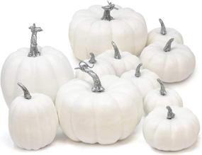 img 4 attached to 🎃 Assorted Sizes Artificial White Pumpkins - Ideal Tabletop Centerpiece, Fall Wedding, Thanksgiving and Halloween Decoration for Seasonal Holiday, Autumn Party Crafts, Home Decor