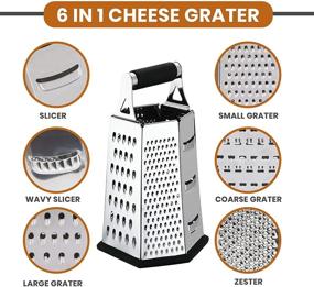 img 2 attached to 🧀 Stainless Steel 6-Sided Cheese Grater for Kitchen - Easy to Use with Non-Slip Base by Utopia Kitchen