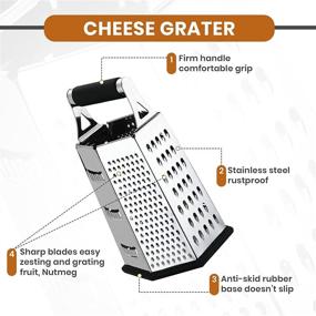 img 1 attached to 🧀 Stainless Steel 6-Sided Cheese Grater for Kitchen - Easy to Use with Non-Slip Base by Utopia Kitchen