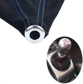 img 2 attached to Dewhel JDM Universal Black Suede Manual Shift Boot With Blue Stitching - Compatible with Honda and Acura