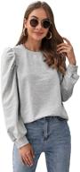 comfy and stylish: romwe women's casual puff long sleeve crewneck solid sweatshirt pullover logo