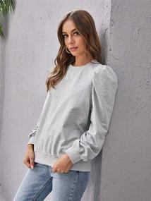 img 2 attached to Comfy and Stylish: ROMWE Women's Casual Puff Long Sleeve Crewneck Solid Sweatshirt Pullover