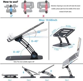 img 1 attached to WOOVFU Регулируемый ноутбук стенд, эргономичный компьютерный стенд для стола, портативный подставка для ноутбуков с отверстием для тепла из алюминия, совместимый с MacBook, MacBook Air/Pro, Dell, Lenovo, HP, ноутбуками от 10 до 16 дюймов, серый