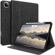 ipad pro 12.9 2021 5th/4th/3rd gen case | built-in pencil holder | soft tpu back | smart cover auto sleep/wake (dark black) logo