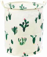 large 19.7-inch waterproof foldable canvas laundry hamper bucket for storage bin - tibaolover; ideal for kids room, home organization, nursery storage; baby hamper with stylish cactus design in green/red color логотип