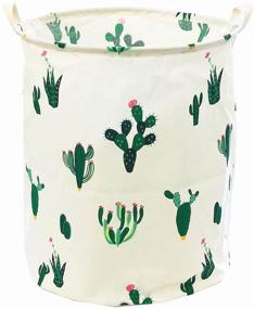 img 4 attached to Large 19.7-inch Waterproof Foldable Canvas Laundry Hamper Bucket for Storage Bin - TIBAOLOVER; Ideal for Kids Room, Home Organization, Nursery Storage; Baby Hamper with Stylish Cactus Design in Green/Red Color