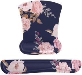 img 4 attached to Peony Design MOSISO Wrist Rest Support for Mouse Pad & Keyboard 🌸 Set: Ergonomic Non-Slip Cushion for Pain Relief, Easy Typing & Home/Office Comfort - Blue