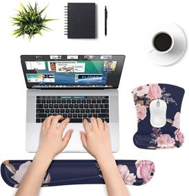 img 3 attached to Peony Design MOSISO Wrist Rest Support for Mouse Pad & Keyboard 🌸 Set: Ergonomic Non-Slip Cushion for Pain Relief, Easy Typing & Home/Office Comfort - Blue