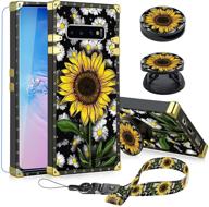 🌻 dazzling sunflower samsung galaxy s10 plus case: floral design with screen protector, lanyard, kickstand & finger grip - perfect for women and girls! logo