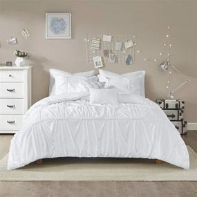 img 4 attached to ❄️ Intelligent Design Benny Metallic Elastic Embroidery Duvet Cover Set - Full/Queen White, Perfect for Teen Bedroom Bedding