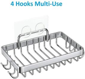 img 2 attached to 🧼 Convenient Soap Dish Holder with Sponge Caddy and Hooks - Rust Proof 304 Stainless Steel - Adhesive No Drilling Solution for Shower and Bathroom