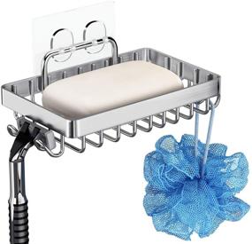 img 4 attached to 🧼 Convenient Soap Dish Holder with Sponge Caddy and Hooks - Rust Proof 304 Stainless Steel - Adhesive No Drilling Solution for Shower and Bathroom