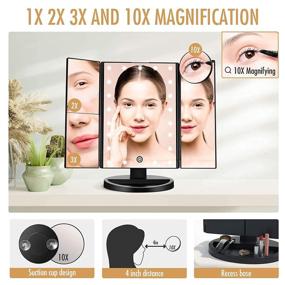 img 3 attached to 💄 Enhance Vanity Experience with FASCINATE Trifold LED Lighted Makeup Mirror: 2X/3X Magnification, 360° Rotation, Dual Power Supply, Black