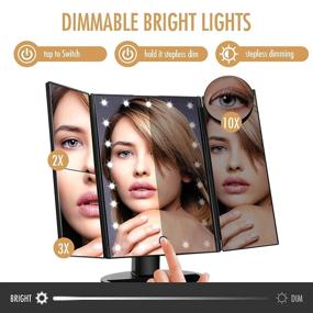 img 2 attached to 💄 Enhance Vanity Experience with FASCINATE Trifold LED Lighted Makeup Mirror: 2X/3X Magnification, 360° Rotation, Dual Power Supply, Black