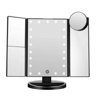 💄 enhance vanity experience with fascinate trifold led lighted makeup mirror: 2x/3x magnification, 360° rotation, dual power supply, black logo