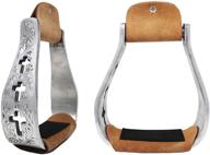 🐎 premium challenger western show horse saddle stirrups with embossed cross design - durable aluminum frame and leather tread (model: 5145) logo