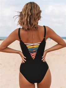 img 1 attached to 🌈 SOFIA'S CHOICE Women's Deep V Neck Lace Up Lattice Front Rainbow Tie Bikini - Elegant One-Piece Swimsuit for Women