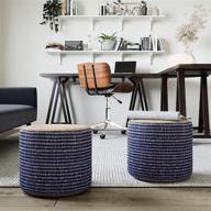 🪑 larissa round pouf footstool - natural and blue hand braided jute upholstery for living room, bedroom, and kids room - boho contemporary modern design by simplihome логотип