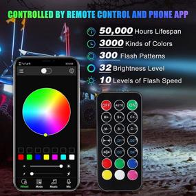 img 3 attached to 🚗 AUTOOMMO 2 шт. 3FT спиральная RGB светодиодная антенна с эффектом преследования сигналки с флагом Гадсдена, управляемая пультом и приложением — 300 мигающих режимов для UTV ATV грузовиков вне дороги, багги песчаного буги, RZR Can-Am (3FT)