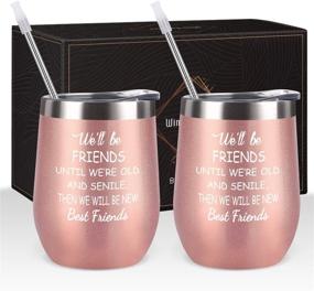 img 2 attached to 🍷 Women's Friendship Gift Idea: Best Friends Wine Tumbler Set of 2, Thank You Gift for Girlfriends, 12 Oz Insulated Wine Tumbler Set with Lid, Rose Gold - Perfect for Graduations...