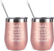 🍷 women's friendship gift idea: best friends wine tumbler set of 2, thank you gift for girlfriends, 12 oz insulated wine tumbler set with lid, rose gold - perfect for graduations... логотип