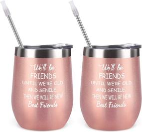 img 4 attached to 🍷 Women's Friendship Gift Idea: Best Friends Wine Tumbler Set of 2, Thank You Gift for Girlfriends, 12 Oz Insulated Wine Tumbler Set with Lid, Rose Gold - Perfect for Graduations...