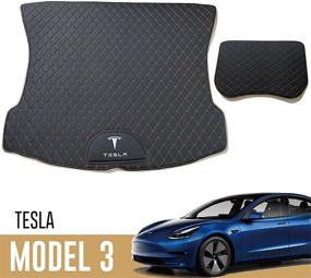 img 4 attached to Sungmir Car Cargo Liner Trunk Mat For Tesla Model 3 Waterproof All Weather Protection Diamond PU Leather 2018 2019 2020 2021 2022