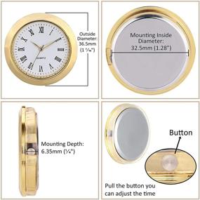 img 3 attached to ⌚ Premium ShoppeWatch Mini Clock Insert: 1 7/16" Quartz Movement with Miniature Fit Up, White Dial, Roman Numerals - Gold Tone Bezel CK096GD