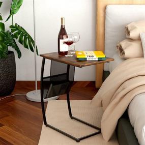 img 3 attached to 🪑 C Shaped Side Table - Vintage End Table with Storage Side Pocket for Living Room Bedroom Coffee Snack Laptop and Small Spaces - EKNITEY