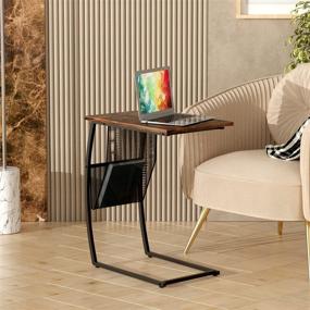 img 1 attached to 🪑 C Shaped Side Table - Vintage End Table with Storage Side Pocket for Living Room Bedroom Coffee Snack Laptop and Small Spaces - EKNITEY