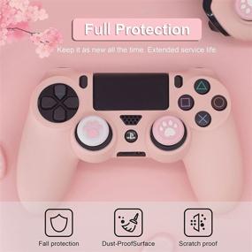 img 1 attached to 🎮 BRHE Sakura Pink PS4 Controller Skin with Anti-Slip Silicone Cover & Cat Paw Thumb Grip Caps