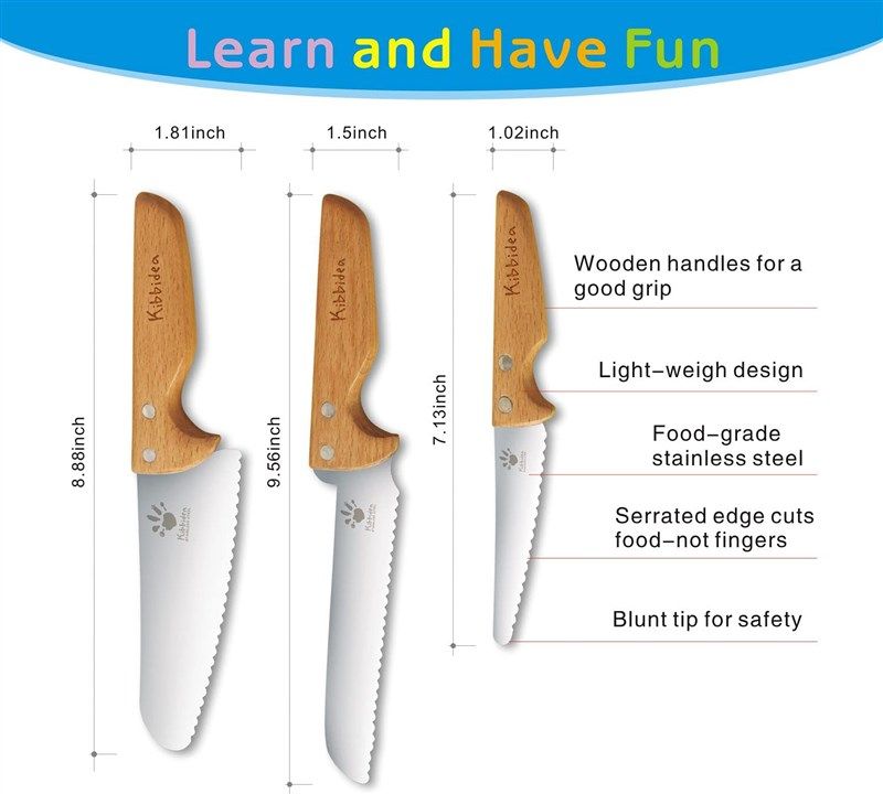  Tovla Jr. Knives for Kids 3-Piece Kitchen Cooking and Baking  Knife Set: Montessori Children's Knives in 3 Sizes & Colors/Firm Grip,  Serrated Edges, BPA-Free Kids' Toddler Knives (colors vary): Home 