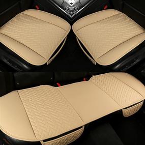 img 4 attached to Beige West Llama Full Set Car Seat Covers - Luxury PU Leather Protectors for Front and Rear Bottom Seats Only, Waterproof & Wear-Resistant Pads