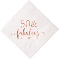 🌹 crisky 50 and fabulous cocktail napkins rose gold: ideal 50th birthday decorations, 50th birthday dessert table supplies for women - 50pcs, 3-ply logo